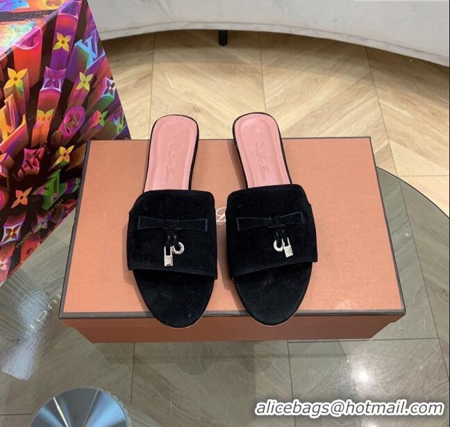 Buy Fashionable New Fashion Loro Piana Summer Charms Sandal in L1802 Black Suede 2023