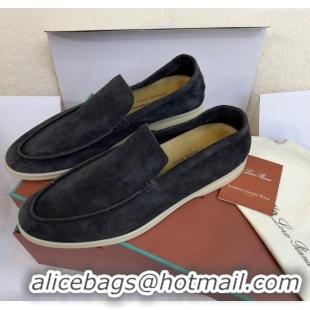 ​Famous Brand Loro Piana Summer Walk Suede Loafers L1514 Black 2024(For Men)