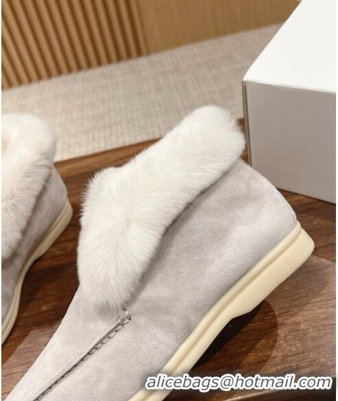 Promotional Loro Piana Open Walk Chukka Boots with Fur in Suede Pale LP010901 Grey 2024 Top