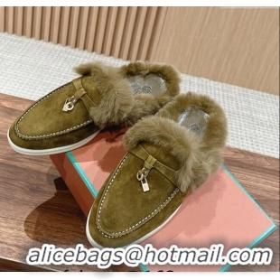 Discount LP Charms Walk Babouche Loafers with Fur in Suede LP010901 Green 2024 Top 