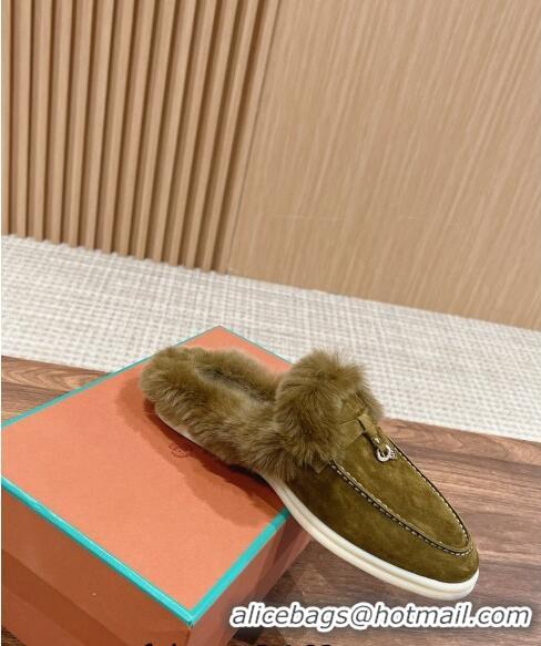 Discount LP Charms Walk Babouche Loafers with Fur in Suede LP010901 Green 2024 Top 