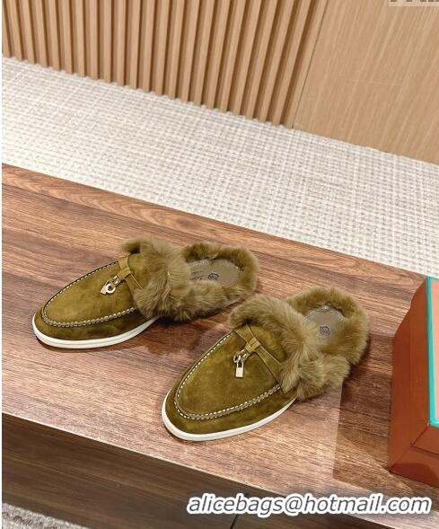 Discount LP Charms Walk Babouche Loafers with Fur in Suede LP010901 Green 2024 Top 