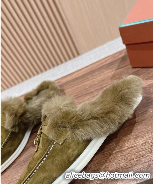 Discount LP Charms Walk Babouche Loafers with Fur in Suede LP010901 Green 2024 Top 