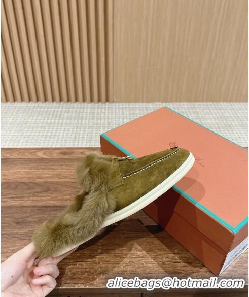 Discount LP Charms Walk Babouche Loafers with Fur in Suede LP010901 Green 2024 Top 