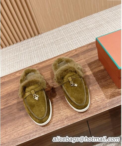 Discount LP Charms Walk Babouche Loafers with Fur in Suede LP010901 Green 2024 Top 