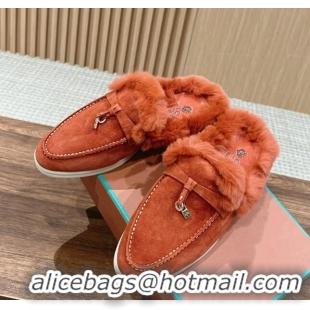 ​Promotional LP Charms Walk Babouche Loafers with Fur in Suede LP010901 Orange 2024 Top