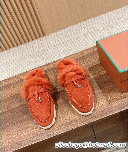 ​Promotional LP Charms Walk Babouche Loafers with Fur in Suede LP010901 Orange 2024 Top