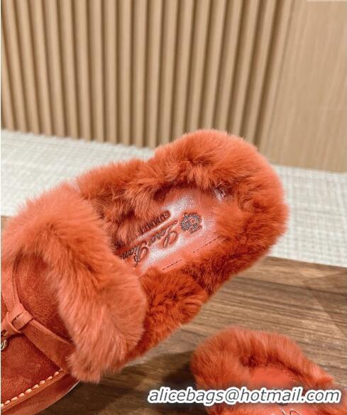 ​Promotional LP Charms Walk Babouche Loafers with Fur in Suede LP010901 Orange 2024 Top