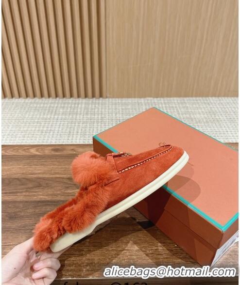 ​Promotional LP Charms Walk Babouche Loafers with Fur in Suede LP010901 Orange 2024 Top