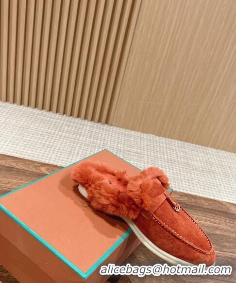 ​Promotional LP Charms Walk Babouche Loafers with Fur in Suede LP010901 Orange 2024 Top