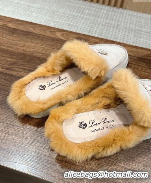 ​Inexpensive LP Charms Walk Babouche Loafers with Fur in Suede LP010901 Pale Grey/Yellow 2024 Top