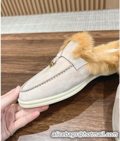 ​Inexpensive LP Charms Walk Babouche Loafers with Fur in Suede LP010901 Pale Grey/Yellow 2024 Top