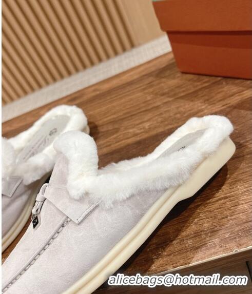 ​Trendy Design LP Charms Walk Babouche Loafers with Fur in Suede LP010901 Pale Grey/White 2024 Top 