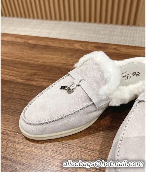 ​Trendy Design LP Charms Walk Babouche Loafers with Fur in Suede LP010901 Pale Grey/White 2024 Top 