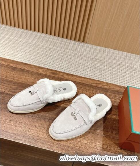 ​Trendy Design LP Charms Walk Babouche Loafers with Fur in Suede LP010901 Pale Grey/White 2024 Top 