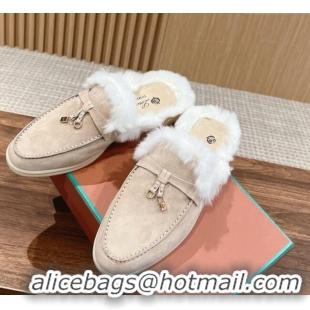 ​Promotional LP Charms Walk Babouche Loafers with Fur in Suede LP010901 Beige 2024 Top