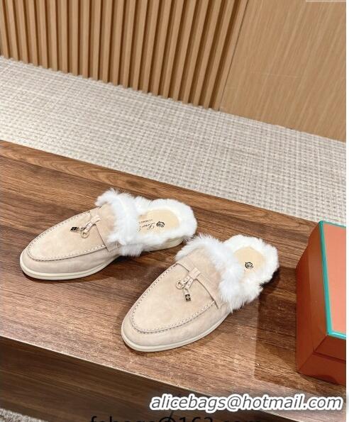 ​Promotional LP Charms Walk Babouche Loafers with Fur in Suede LP010901 Beige 2024 Top