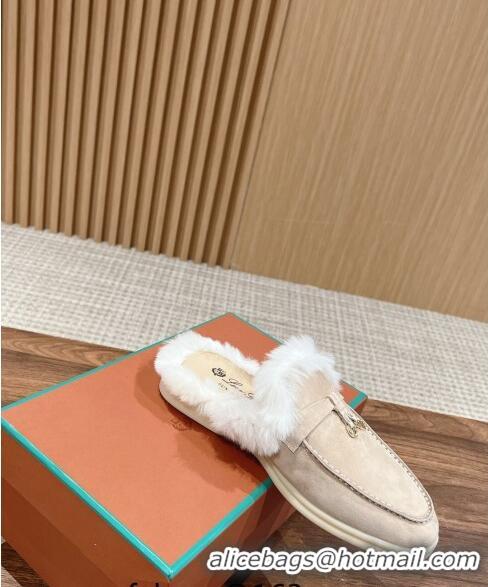 ​Promotional LP Charms Walk Babouche Loafers with Fur in Suede LP010901 Beige 2024 Top