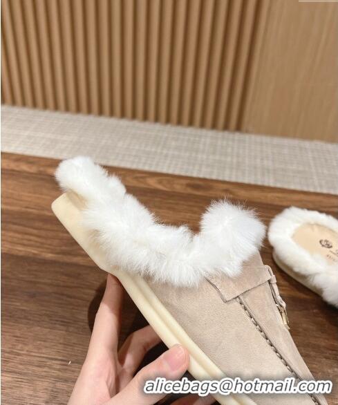 ​Promotional LP Charms Walk Babouche Loafers with Fur in Suede LP010901 Beige 2024 Top