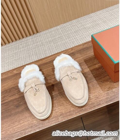 ​Promotional LP Charms Walk Babouche Loafers with Fur in Suede LP010901 Beige 2024 Top