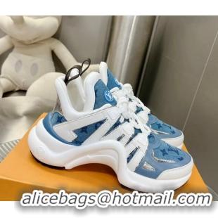 Discount Louis Vuitton Archlight Sneakers in Leather and Monogram Denim Light Blue 608014