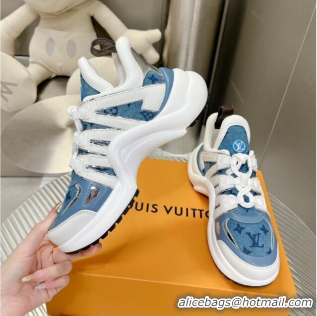 Discount Louis Vuitton Archlight Sneakers in Leather and Monogram Denim Light Blue 608014