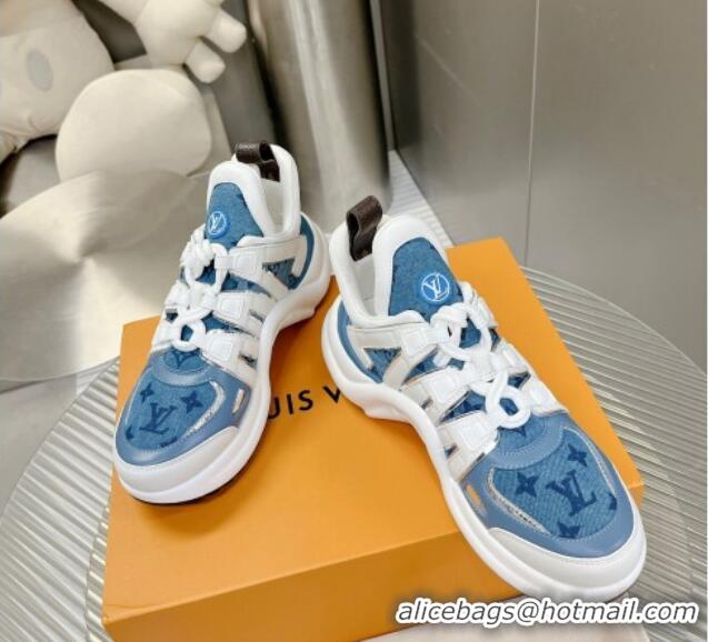 Discount Louis Vuitton Archlight Sneakers in Leather and Monogram Denim Light Blue 608014