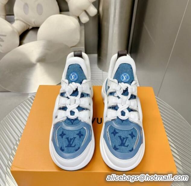 Discount Louis Vuitton Archlight Sneakers in Leather and Monogram Denim Light Blue 608014