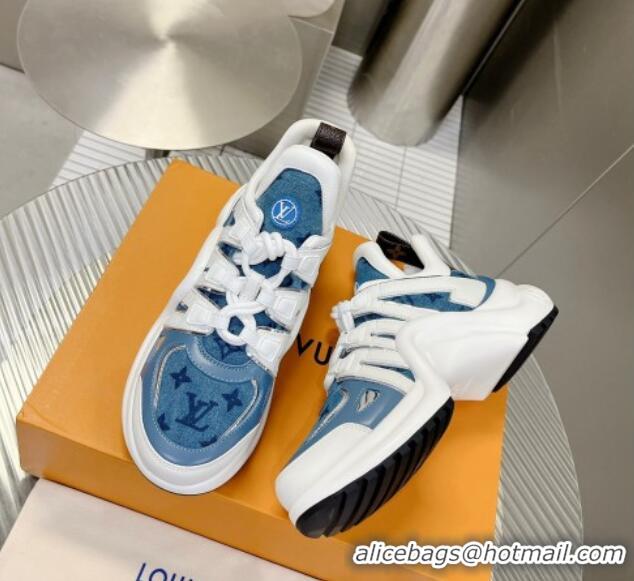 Discount Louis Vuitton Archlight Sneakers in Leather and Monogram Denim Light Blue 608014