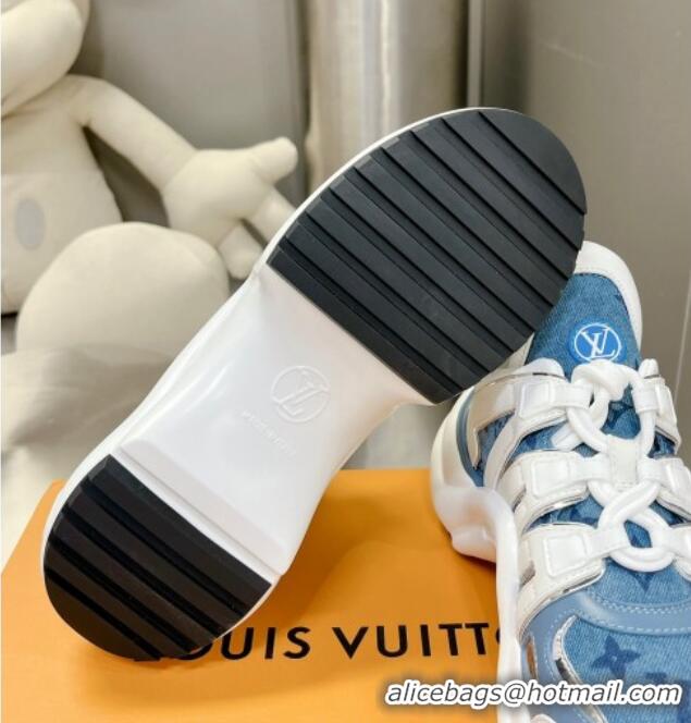 Discount Louis Vuitton Archlight Sneakers in Leather and Monogram Denim Light Blue 608014