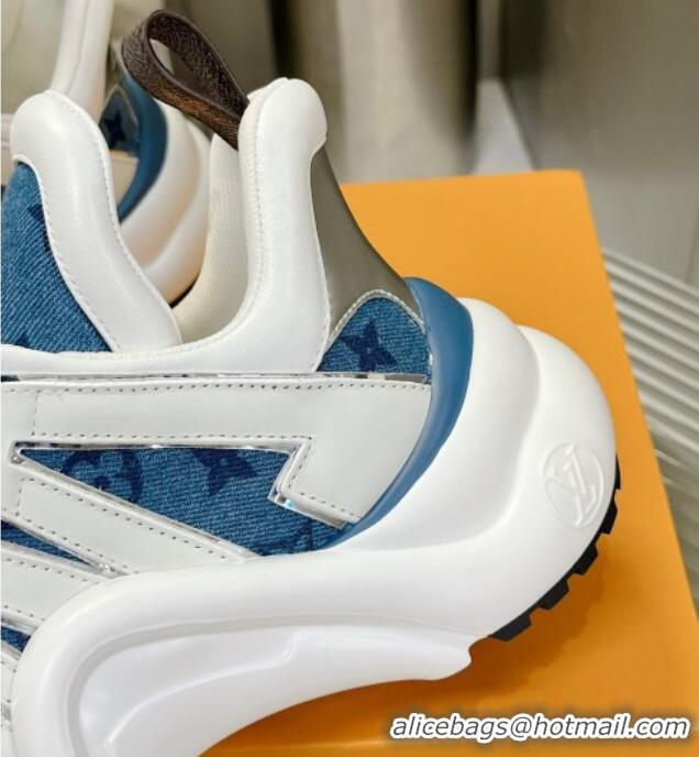 Discount Louis Vuitton Archlight Sneakers in Leather and Monogram Denim Light Blue 608014