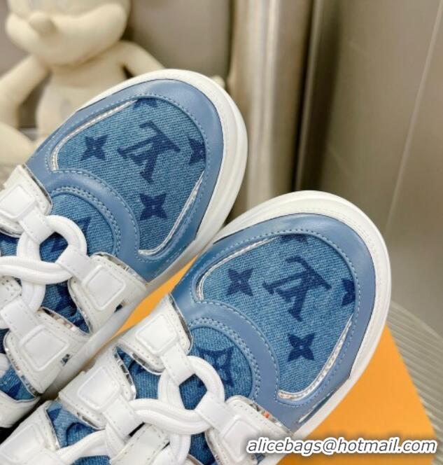 Discount Louis Vuitton Archlight Sneakers in Leather and Monogram Denim Light Blue 608014