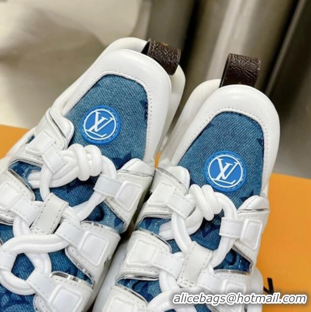 Discount Louis Vuitton Archlight Sneakers in Leather and Monogram Denim Light Blue 608014