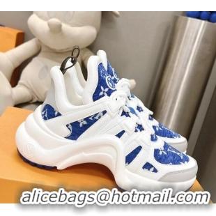 Hot Style Louis Vuitton Archlight Sneakers in Leather and Monogram Fabric Blue 608025