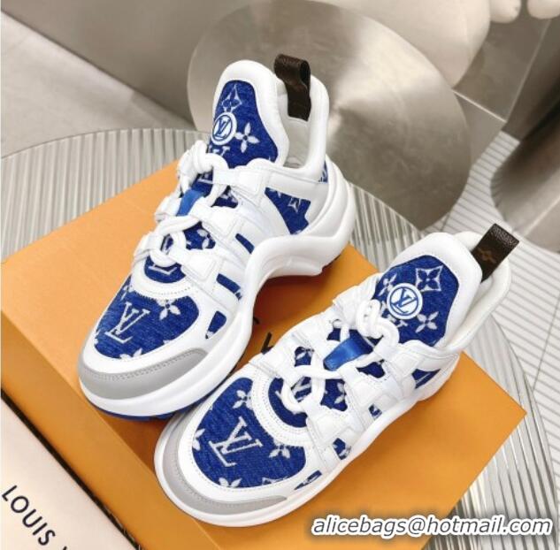 Hot Style Louis Vuitton Archlight Sneakers in Leather and Monogram Fabric Blue 608025