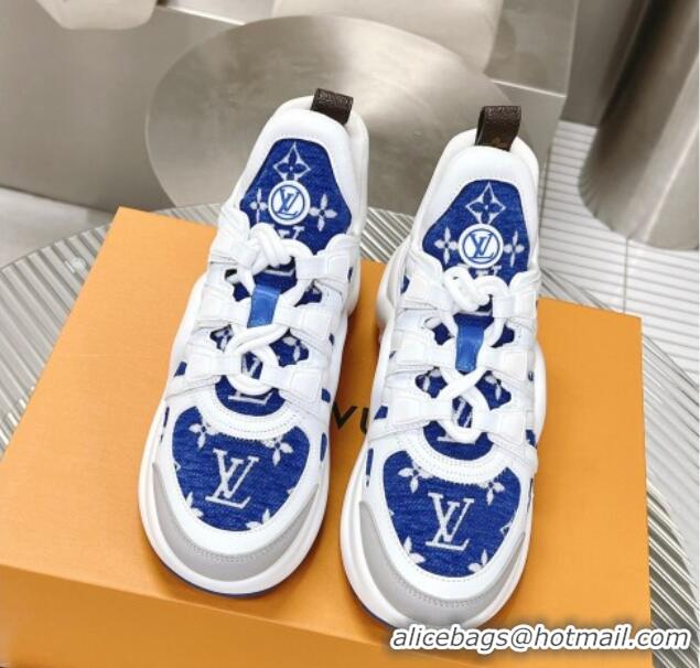 Hot Style Louis Vuitton Archlight Sneakers in Leather and Monogram Fabric Blue 608025