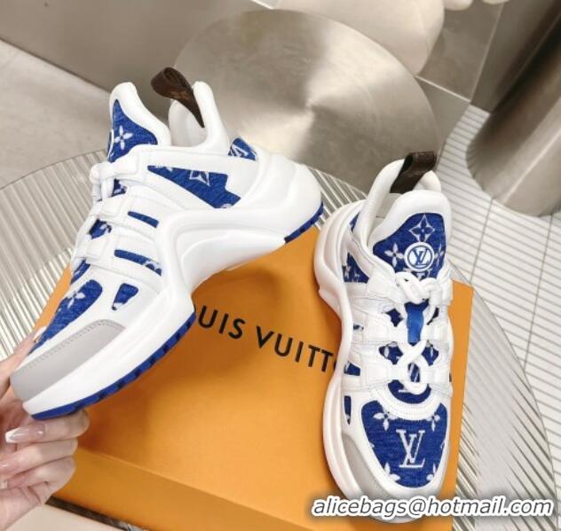 Hot Style Louis Vuitton Archlight Sneakers in Leather and Monogram Fabric Blue 608025