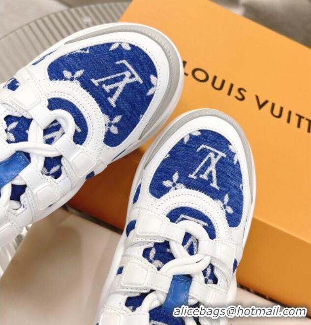 Hot Style Louis Vuitton Archlight Sneakers in Leather and Monogram Fabric Blue 608025