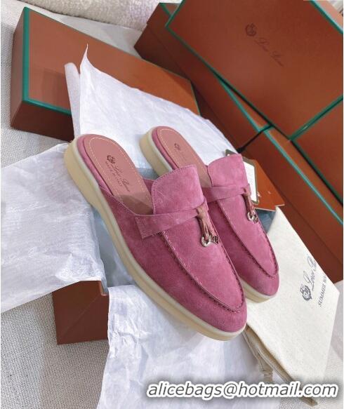 Buy New Cheap Loro Piana Suede Flat Mules 050701 Purple 2024