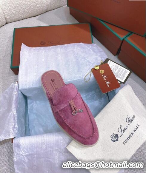 Buy New Cheap Loro Piana Suede Flat Mules 050701 Purple 2024