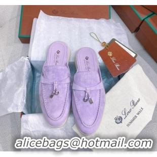 Good Quality Loro Piana Suede Flat Mules 050702 Purple 2024