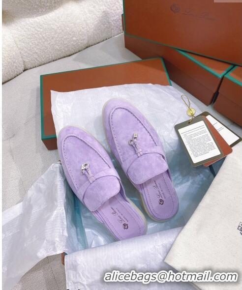 Good Quality Loro Piana Suede Flat Mules 050702 Purple 2024