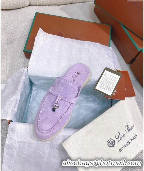 Good Quality Loro Piana Suede Flat Mules 050702 Purple 2024