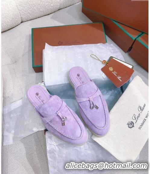 Good Quality Loro Piana Suede Flat Mules 050702 Purple 2024