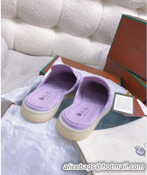 Good Quality Loro Piana Suede Flat Mules 050702 Purple 2024