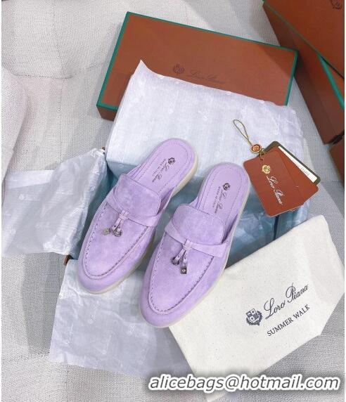 Good Quality Loro Piana Suede Flat Mules 050702 Purple 2024