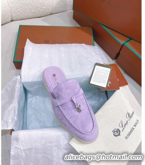 Good Quality Loro Piana Suede Flat Mules 050702 Purple 2024