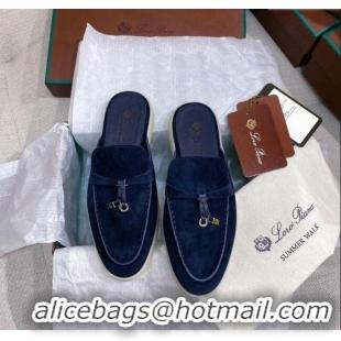 ​Best Price Loro Piana Suede Flat Mules 050703 Blue 2024