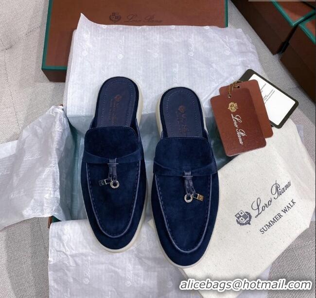 ​Best Price Loro Piana Suede Flat Mules 050703 Blue 2024