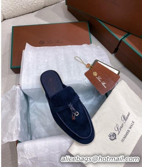 ​Best Price Loro Piana Suede Flat Mules 050703 Blue 2024